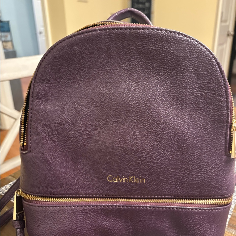 Calvin Klein Eggplant Backpack with Gold Zippers